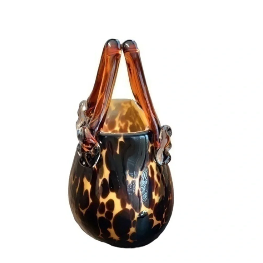 Halle‎ Art 1990’s Hand Blown Glass Tortoise Art Deco Purse Vase Figurine